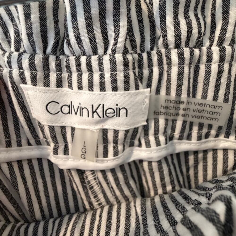 Calvin Klein Pull-On Belted Seersucker Pants Cropped Wide Leg Preppy Beachy - Picture 3 of 12